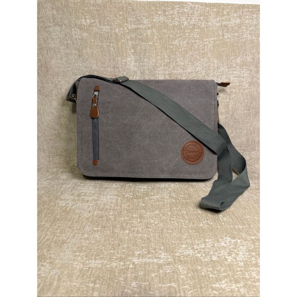Mactso Classic Fashion Unisex Flap Canvas Satchel Messenger Bag Grey Medium